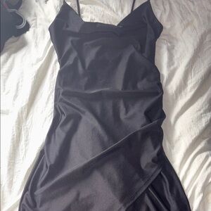 Black Satin Mini Slip Dress with Spaghetti Straps